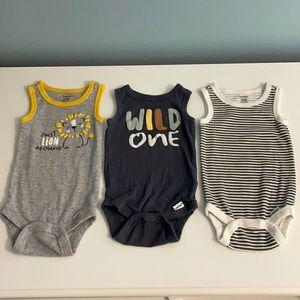 Set of 3 Gerber Baby 0-3 Months Sleeveless Onesies Body Suits - New Baby Kid Boy